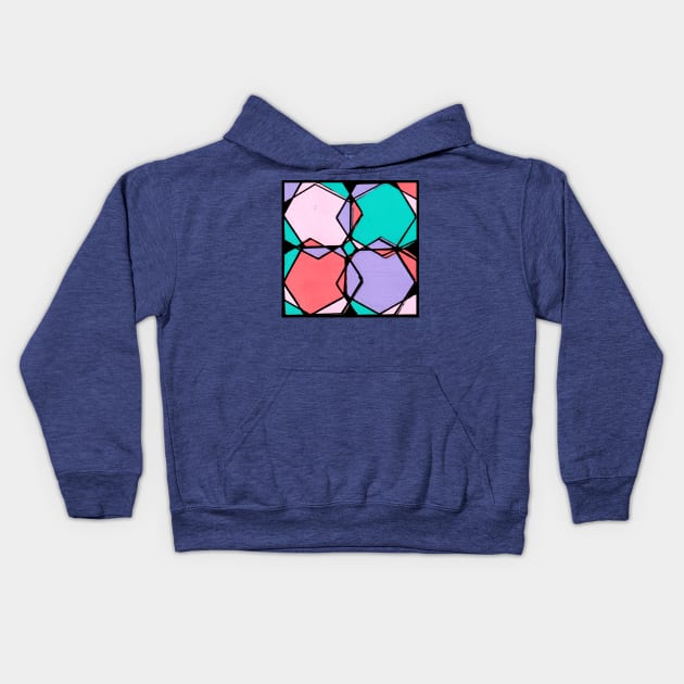 Purple Coral Blue Geometric Abstract Acrylic Painting Kids Hoodie by abstractartalex